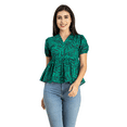 thumbnail image 1 of Moomaya Womens Short Puff Sleeves Peplum Top, V Neck Cotton Crop Top, 1 of 8