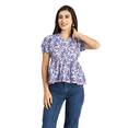 thumbnail image 1 of Moomaya Womens Short Puff Sleeves Peplum Top, V Neck Cotton Crop Top, 1 of 7