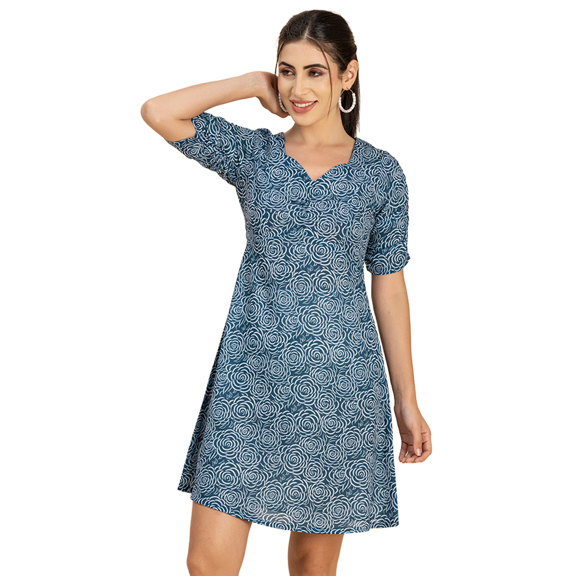 Moomaya Womens Short Sleeves Mini Dress, Sweetheart Neck, A-Line Dress