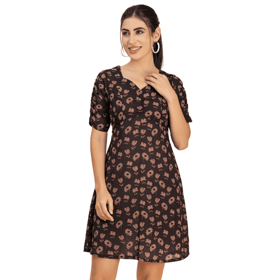 Moomaya Womens Short Sleeves Mini Dress, Sweetheart Neck, A-Line Dress