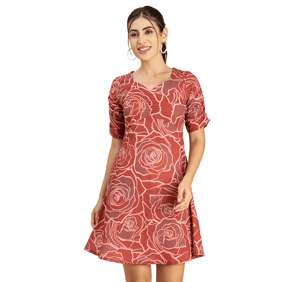 Moomaya Womens Short Sleeves Mini Dress, Sweetheart Neck, A-Line Dress