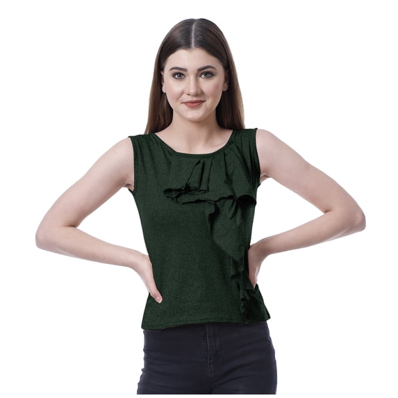 Moomaya Womens Sleeveless Ruffle Top Round Neck Blouse Casual Tshirt Tops