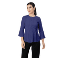thumbnail image 1 of Moomaya Womens Solid Bell Sleeves Top, Round Neck Pleated Buttoned Viscose Top, 1 of 7