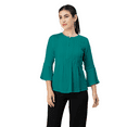 thumbnail image 1 of Moomaya Womens Solid Bell Sleeves Top, Round Neck Pleated Buttoned Viscose Top, 1 of 7