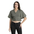 thumbnail image 1 of Moomaya Womens Solid Colors Tops, V Neck, Flutter Sleeves Casual Top, 1 of 8