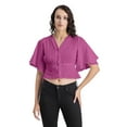 thumbnail image 1 of Moomaya Womens Solid Colors Tops, V Neck, Flutter Sleeves Casual Top, 1 of 8