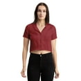 thumbnail image 1 of Moomaya Womens Solid Crop Shirt, Short Sleeves, Buttoned Shot Top, 1 of 8