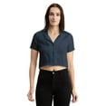 thumbnail image 1 of Moomaya Womens Solid Crop Shirt, Short Sleeves, Buttoned Shot Top, 1 of 8