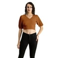 thumbnail image 1 of Moomaya Womens Solid Crop Top, V Neck Puff Sleeves Casual Summer Blouse, 1 of 8