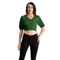 thumbnail image 1 of Moomaya Womens Solid Crop Top, V Neck Puff Sleeves Casual Summer Blouse, 1 of 8