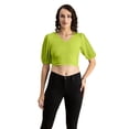 thumbnail image 1 of Moomaya Womens Solid Crop Top, V Neck Puff Sleeves Casual Summer Blouse, 1 of 8