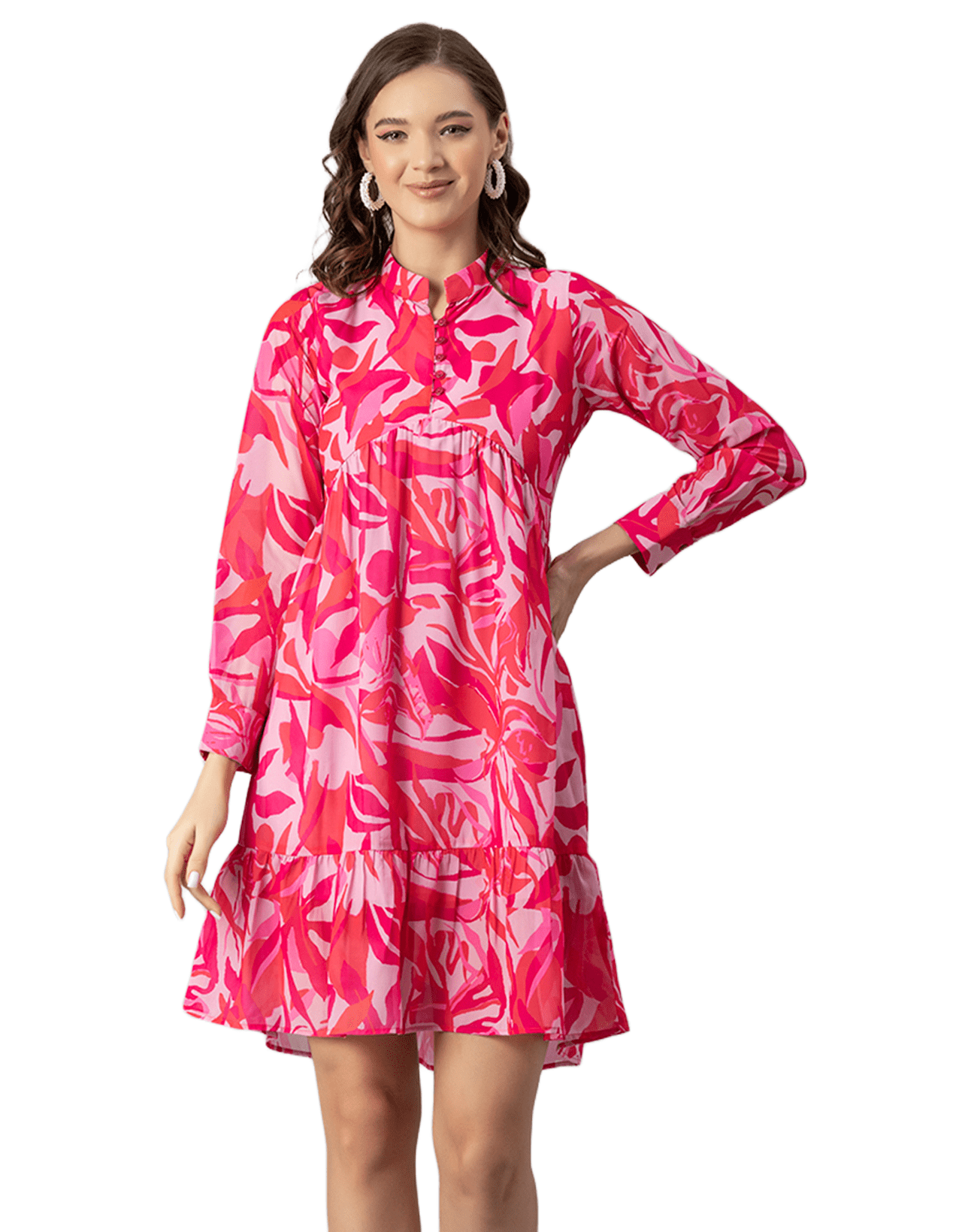 Moomaya Womens Solid Cuffed Sleeves Dress, Mandarin Collar Mini Dress -  Walmart.com