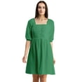 thumbnail image 1 of Moomaya Womens Solid Ruched Midi Dress, Smocked Style, Elbow Sleeves Dress, 1 of 8