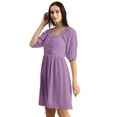 thumbnail image 1 of Moomaya Womens Solid Ruched Midi Dress, Smocked Style, Elbow Sleeves Dress, 1 of 8