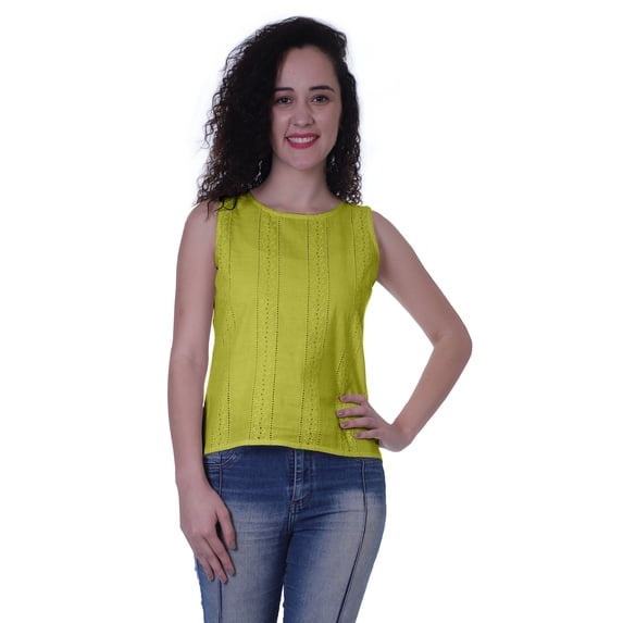 Moomaya Womens Solid Sleeveless Top Schiffli Blouse Summer Casual Tunic Tops