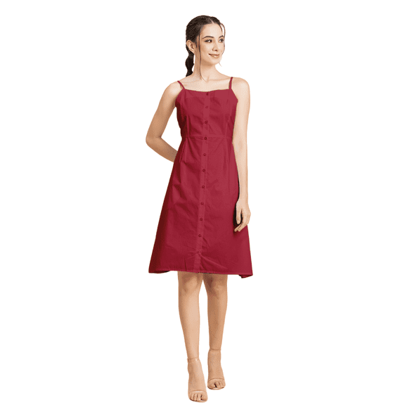 Moomaya Womens Solid Strap Shoulders Dress, Round Neck A-Line Dress