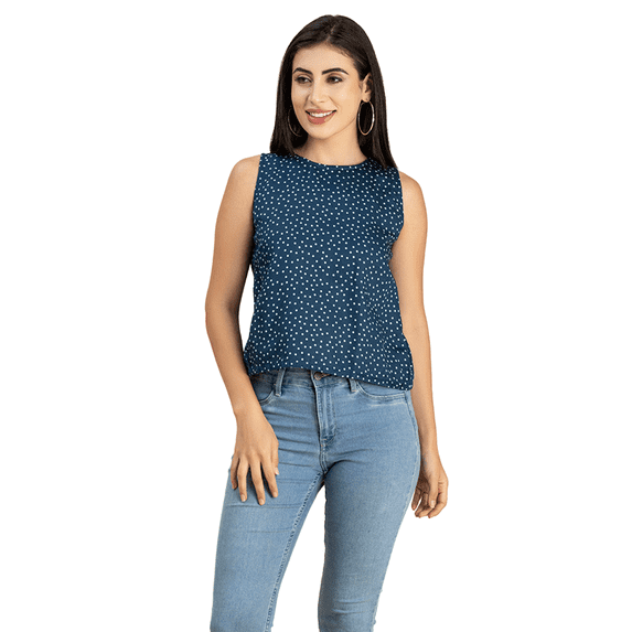 Moomaya Womens Split Back Tank Top, Sleeveless Round Neck Printed Top