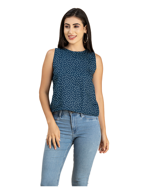Womens Split Back Tank Top, Sleeveless Round Neck Printed Top