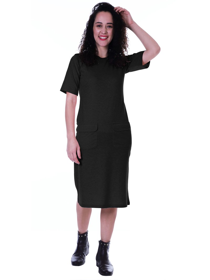 Moomaya Womens Straight Short Sleeve Dress Plain Casual Relaxed Fit Dresses w/ Pockets, Women's, Size: Small, Black