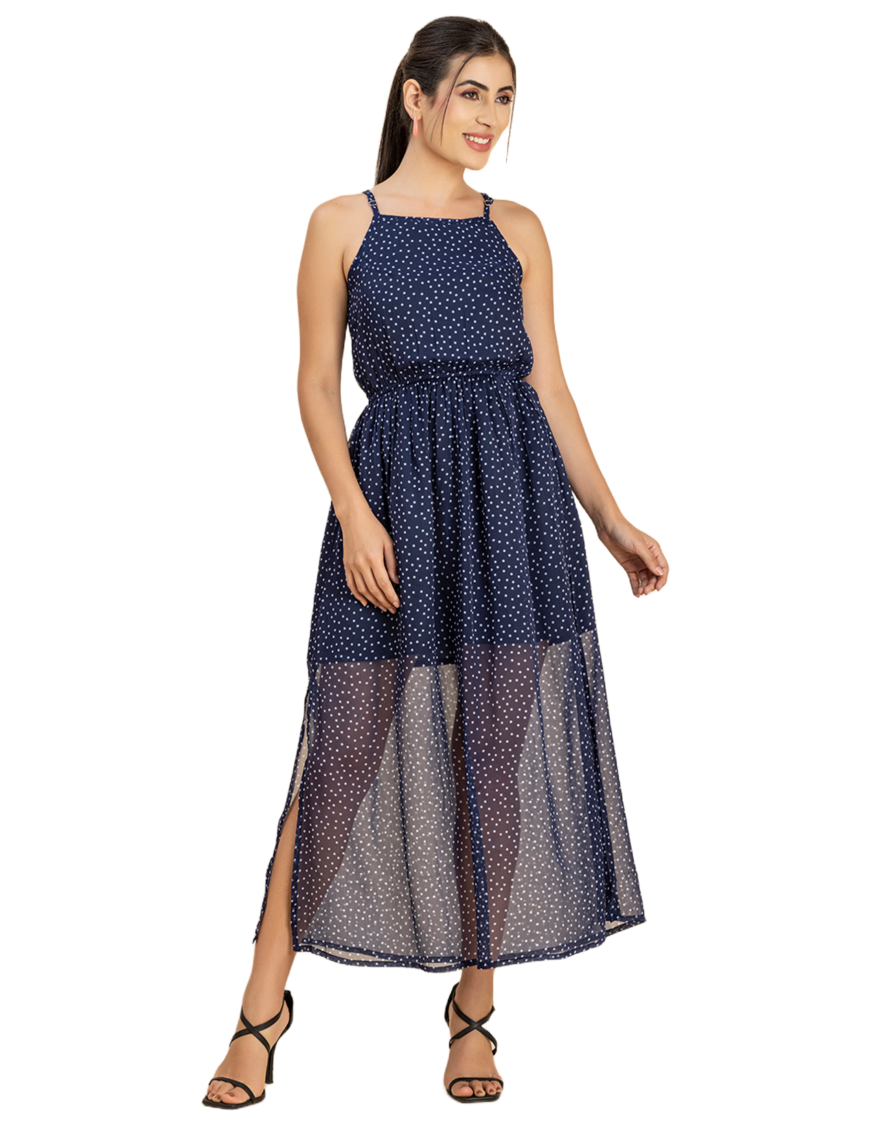 womens strappy midi dress Moomaya Womens Strappy Midi Dress, Printed Chiffon, Elastic Waist Dress