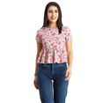 thumbnail image 1 of Moomaya Womens Styled Back Peplum Top, Printed Round Neck Vacation Crop Top, 1 of 7