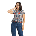 thumbnail image 1 of Moomaya Womens Styled Back Peplum Top, Printed Round Neck Vacation Crop Top, 1 of 7