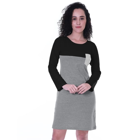 Moomaya Womens T-shirt Dress Full Sleeve Sequin Patch Pocket Summer Dresses