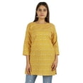 thumbnail image 1 of Moomaya Womens Tops Rayon Block Print Tunic 3/4th Sleeve Tunic Summer Blouse, 1 of 8