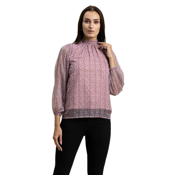 Moomaya Womens Turtle Neck Top, Long Sleeves, Formal Wear Chiffon Top