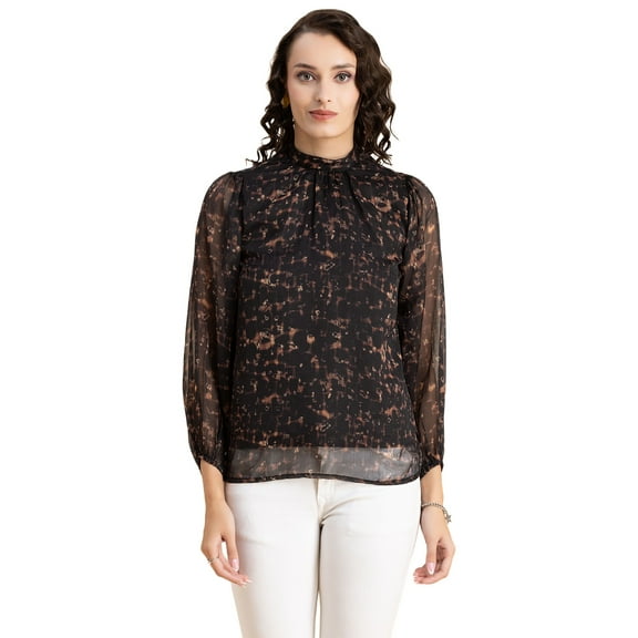 Moomaya Womens Turtle Neck Top, Long Sleeves, Formal Wear Chiffon Top