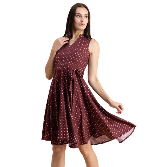 Moomaya Womens V Neck Printed Dress, Sleeveless Knee Length Smocked Dress