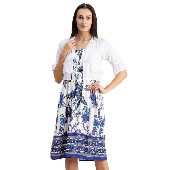 Moomaya Womens Viscose Rayon Co-Ord Set, Printed Dress With Shrug