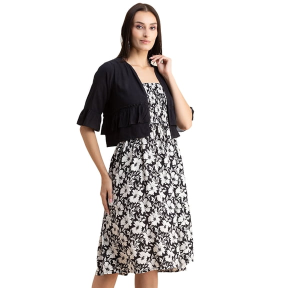 Moomaya Womens Viscose Rayon Co-Ord Set, Printed Dress With Shrug