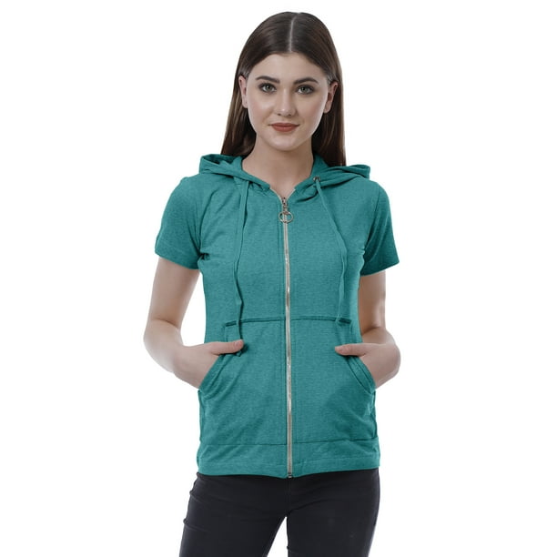 Moomaya Womens Zip Up Hoodie Short Sleeves Top Pockets Casual Hoodies Walmart Business Supplies