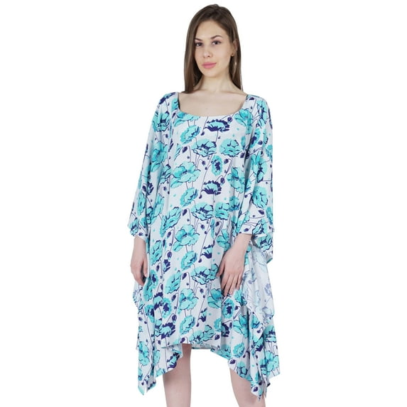 Moomaya WomensShortTunicKaftanCasual Kimono Mini Beach Dress Swimsuit Cover Up Dresses