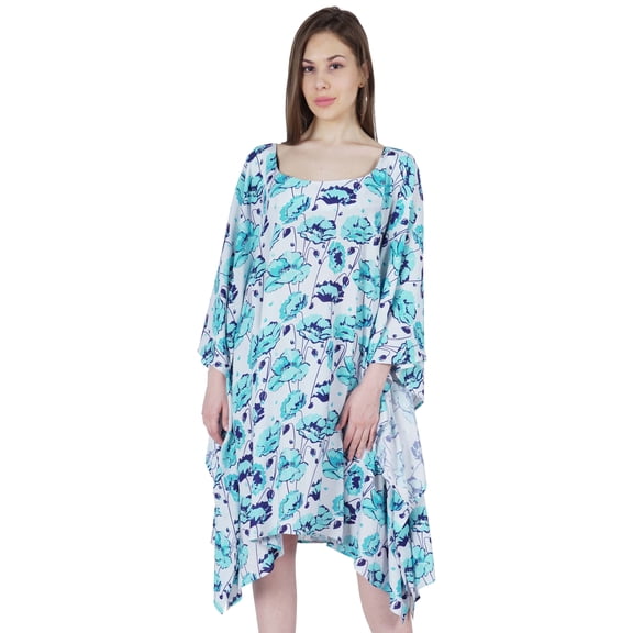 Moomaya WomensShortTunicKaftanCasual Kimono Mini Beach Dress Swimsuit Cover Up Dresses