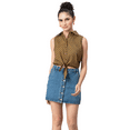 thumbnail image 1 of MoomayaWomens PrintedCotton Crop Shirt,Button Down Sleeveless Knotting Shirt Top, 1 of 8
