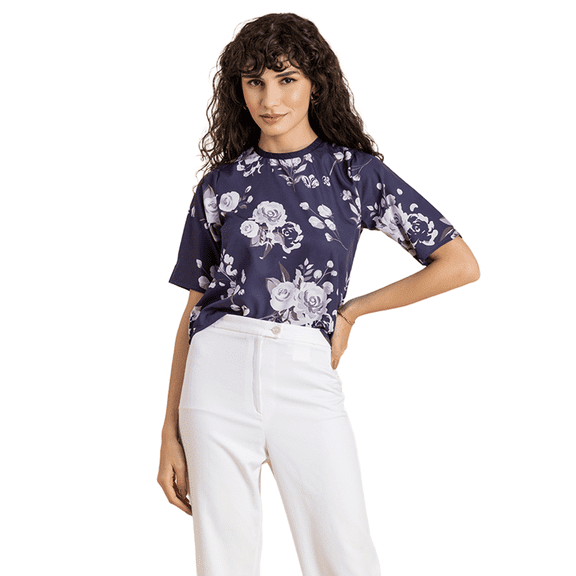 MoomayaWomens PrintedLoose-Fit Top,ElbowSleeves Round Neck Lounge Wear Top