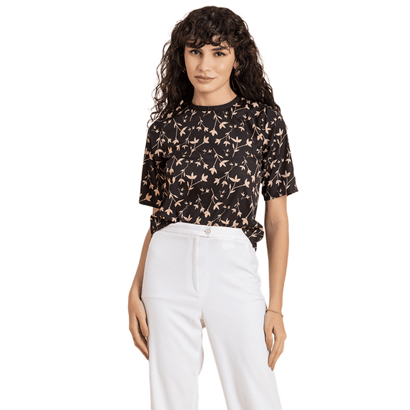 MoomayaWomens PrintedLoose-Fit Top,ElbowSleeves Round Neck Lounge Wear Top