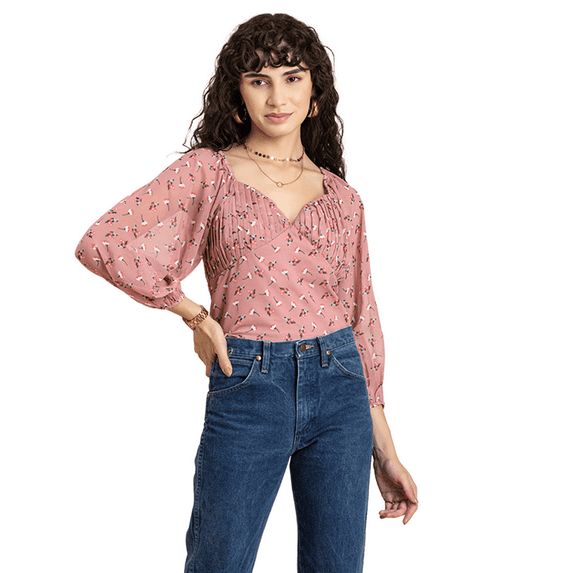 MoomayaWomens PrintedRuched Top,Sweetheart Neckline, Long Sleeves Crop Top