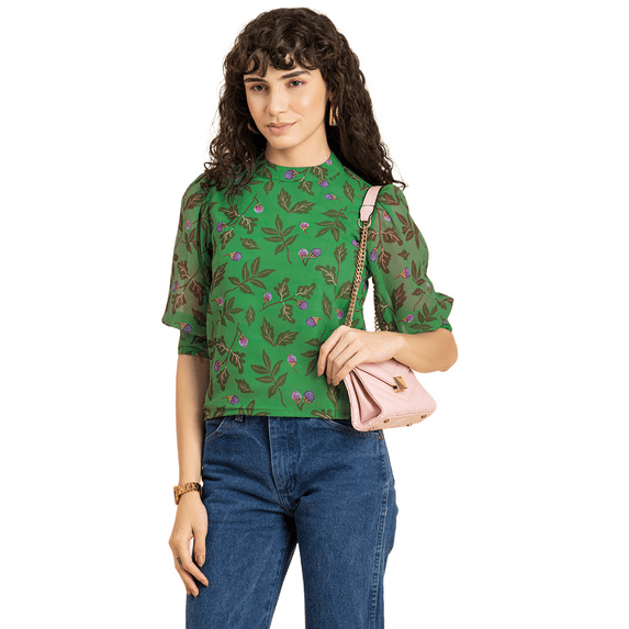 MoomayaWomens PrintedTurtle Neck Top,Cuffed QuarterSleeves Summer Chic Tops