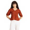 thumbnail image 1 of MoomayaWomens PrintedV-Neck Viscose Top,Puff Sleeves, Lightweight, Chic Summer Blouse Top, 1 of 8