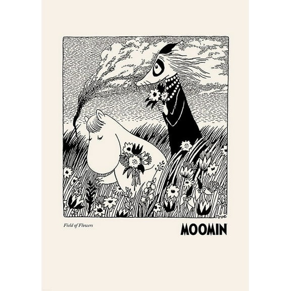 Moomin - Field Of Flowers Print Wall Art, Modern Wall Decor For Living Room Bedroom, 8x12 UNFRAMED