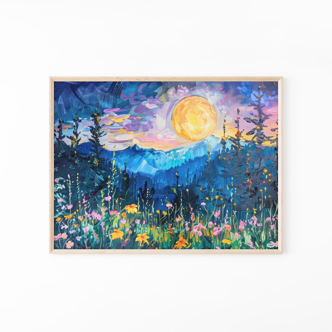 Mystical Rapper Moon Above Wildflowers And Woodland Wall Art Print, Mystical Midnight ...