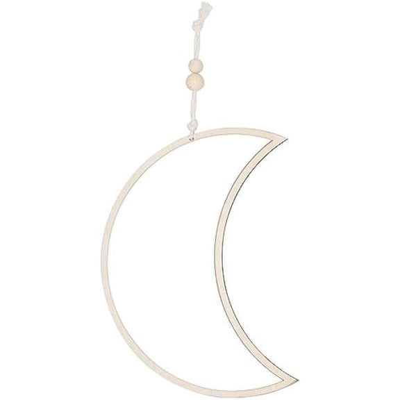 Moon Acrylic Mirror Wall Hanging Decoration with Wool Wire and Wood Beads for Home Living Room Bedroom Decoration Antique White 445mm
