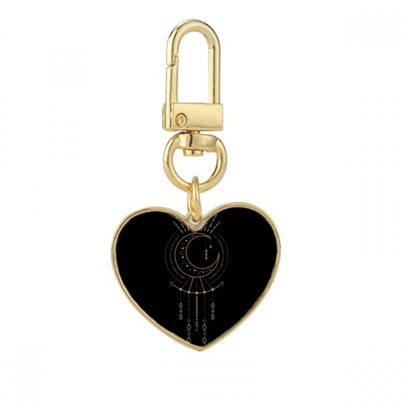 Moon Alien Totem Pattern Geometry Gold Heart Keychain Metal Keyring Holder