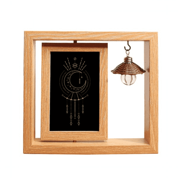 Moon Alien Totem Pattern Geometry Wooden Rotating Picture Photo Frame 4x6
