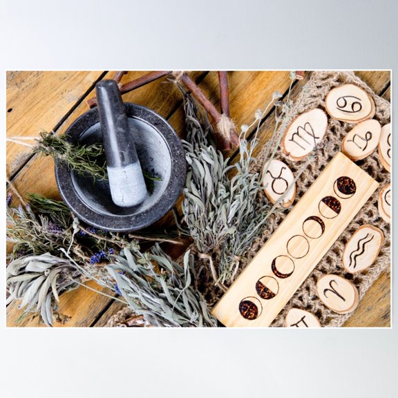 Moon And Astrological Altar Space Poster Wall Art, Modern Wall Decor For Living Room Bedroom, 8x12 UNFRAMED