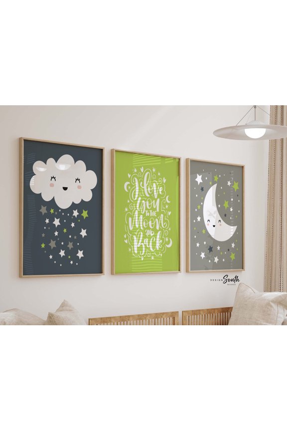 Moon And Back Poster Green Gray , Poster Print Only