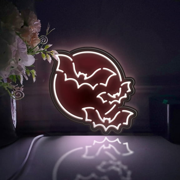 Moon And Bat Led Light Box, Dimmable Neon-Like Light Signs USB Power for Wall Decor Bedroom Decoration, Static Light (WxH) 11"x11"